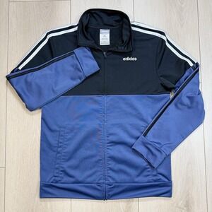 Adidas Youth‎ L 14/16 Track Jacket Blue Black Full Zip 3-Stripes Retro Style